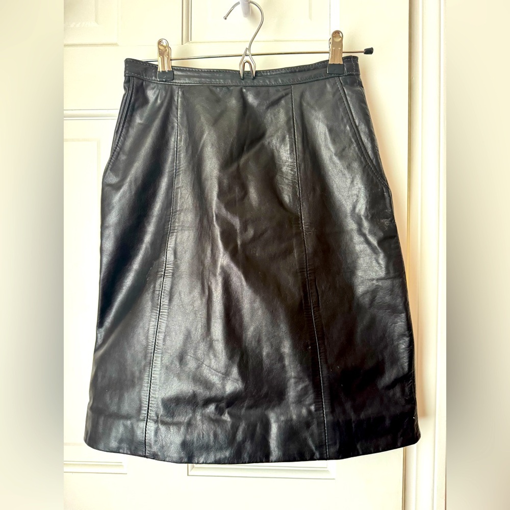 Black genuine  Leather Skirt by Brooks. Made in USA